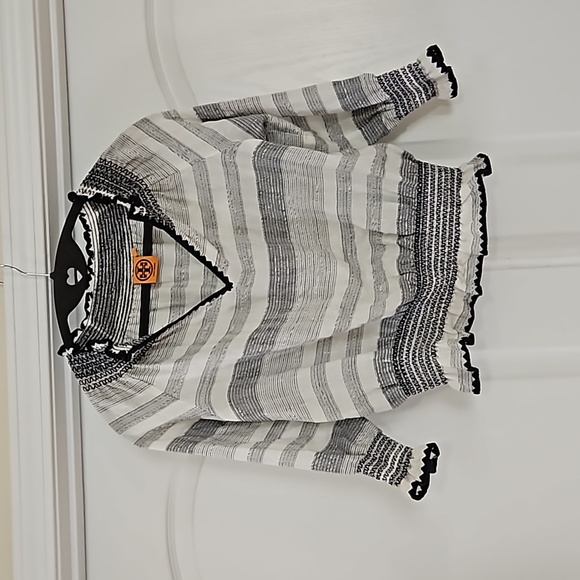 Tory Burch Blue Slubbed Linen Blend Kristen Top Size 0 - Picture 6 of 10